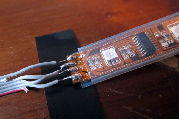 Soldering data and power wires to the LED strip